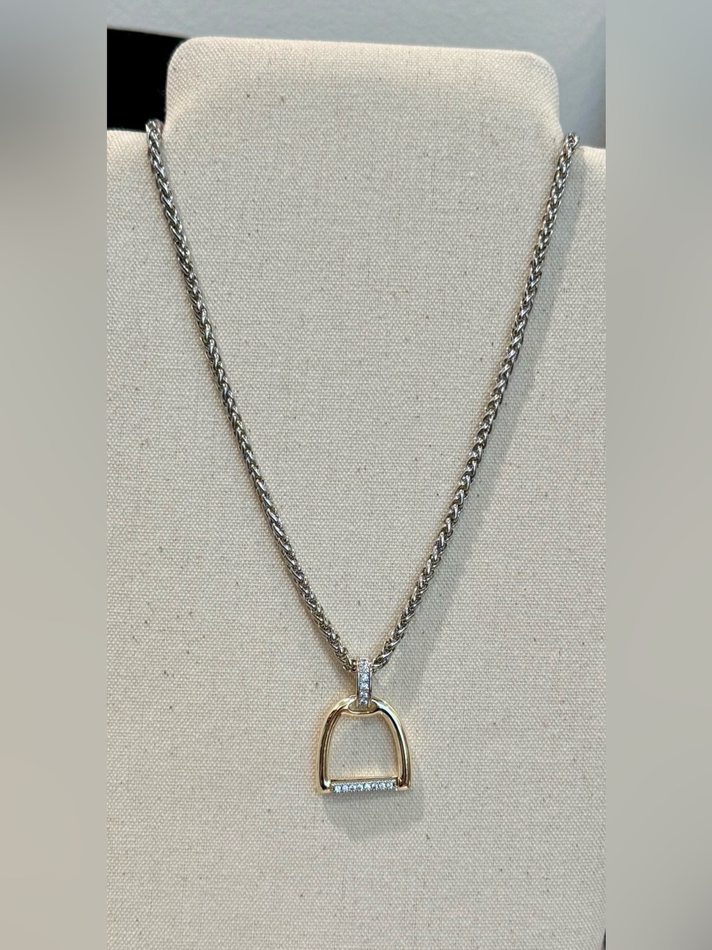 14 K dipped  Stirrup Pendant Necklace - Silver & Gold